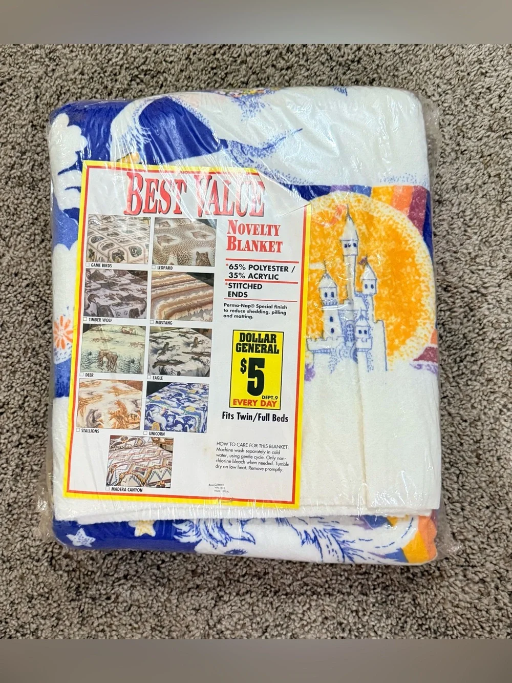Vtg Unicorn Blanket NOS Sealed Twin/Full USA Fantasy Pegasus Rainbow Castle 90s